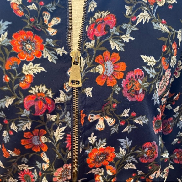 Love Tree Navy Floral Bomber Jacket Small Gold Zipper - Picture 5 of 11